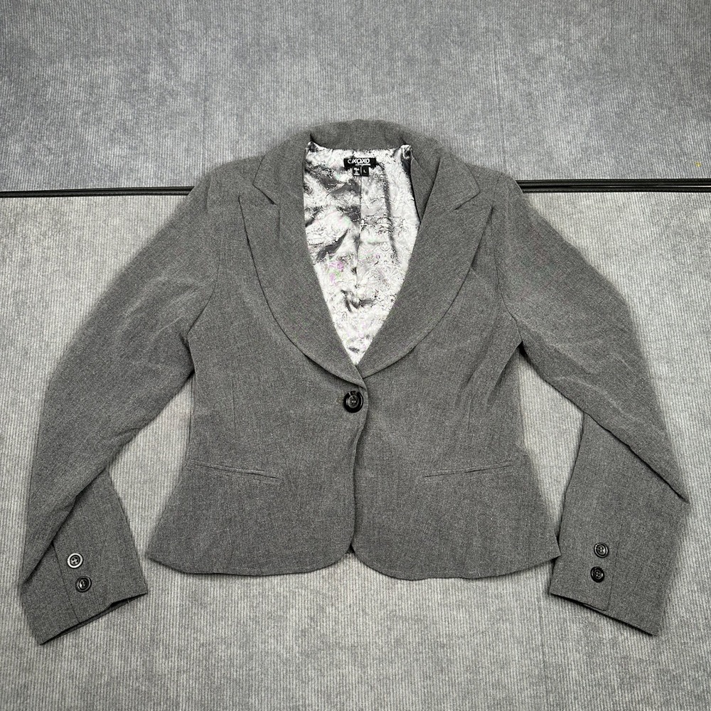 Gray Single Button Blazer Jacket Floral Lining Size Large Y2k XOXO Signature